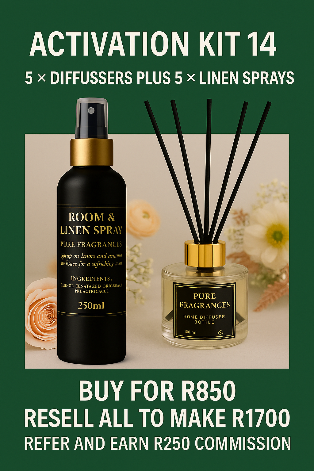 1/2 activation 5 linen sprays, 5 x diffuser